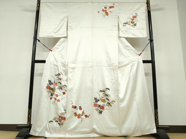 平和屋着物●訪問着 駒刺繍 草花文 正絹 逸品 DABD9493ud