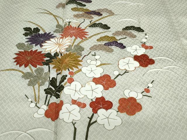 平和屋着物●訪問着 駒刺繍 草花文 正絹 逸品 DABD9493ud