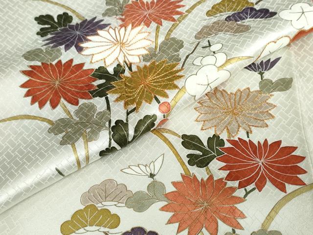 平和屋着物●訪問着 駒刺繍 草花文 正絹 逸品 DABD9493ud