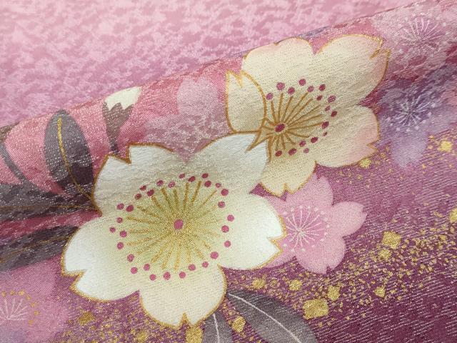 平和屋着物●訪問着 駒刺繍 流水舞桜文 金彩 銀通し地 正絹 逸品 DABD9509ud