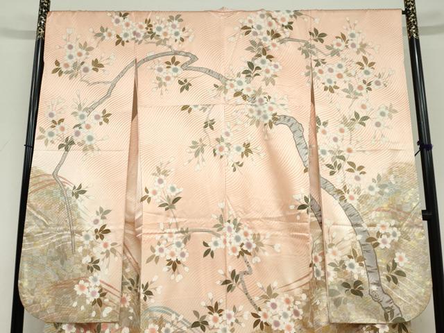 平和屋着物●豪華振袖 駒刺繍 枝桜文 金彩 正絹 逸品 DABD9510ud