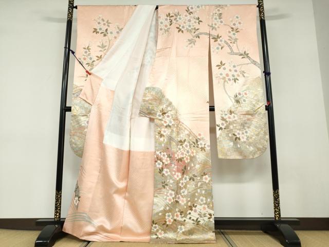 平和屋着物●豪華振袖 駒刺繍 枝桜文 金彩 正絹 逸品 DABD9510ud