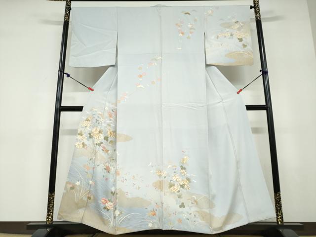 平和屋着物●訪問着 駒刺繍 流水雲取草花文 金彩 正絹 逸品 DABD9511ud
