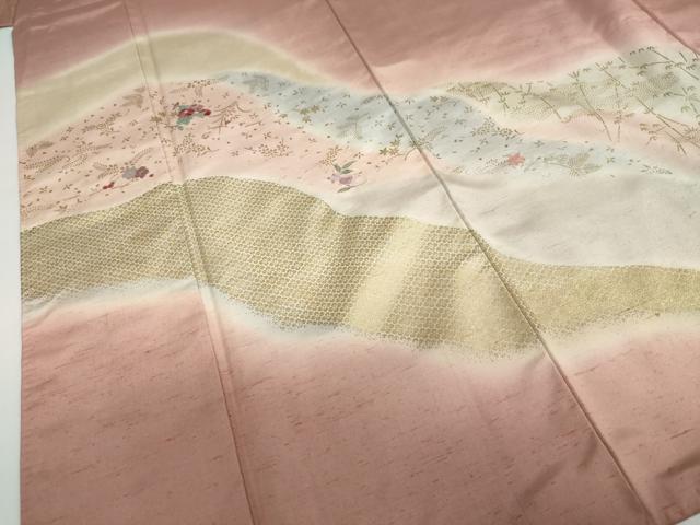 平和屋着物●訪問着 紬地 刺繍 道長草花文 金彩 正絹 逸品 DABD9534ud