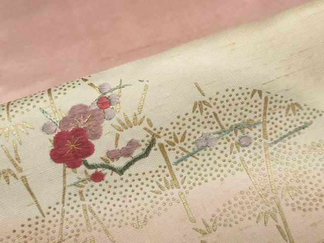 平和屋着物●訪問着 紬地 刺繍 道長草花文 金彩 正絹 逸品 DABD9534ud