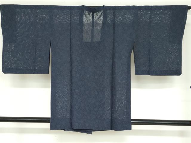 平和屋着物▽道行コート スリーシーズン 春夏秋 塵除け 草花文紗 鉄紺色 正絹 逸品 DABD9549ud