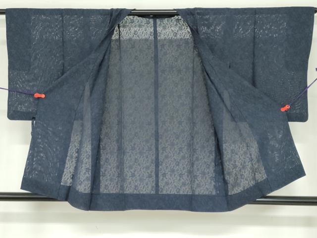 平和屋着物▽道行コート スリーシーズン 春夏秋 塵除け 草花文紗 鉄紺色 正絹 逸品 DABD9549ud
