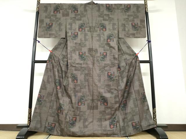 平和屋着物●本場大島紬 9マルキ 色紙風景草花文 正絹 逸品 DABD9552ud