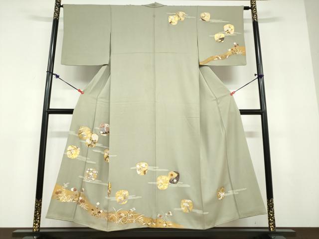 平和屋着物●訪問着 駒刺繍 陶器飛鶴草花文 金彩 正絹 逸品 DABD9555ud