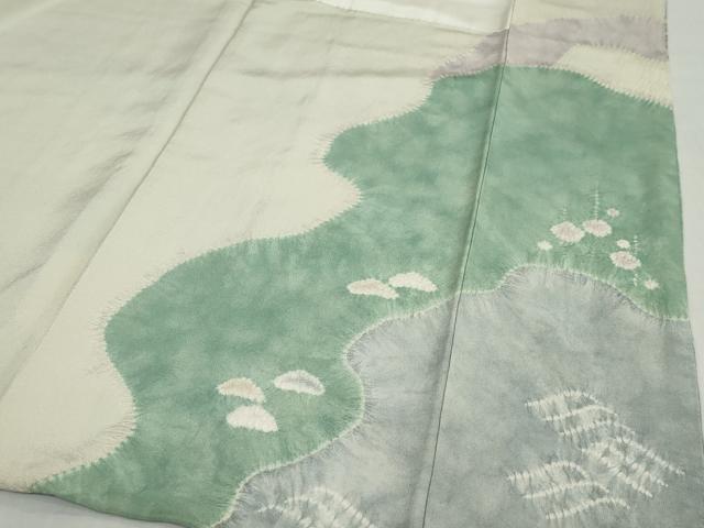 平和屋着物●十日町 名門 滝泰謹製 訪問着 手描き 絞り 雲取り草花文 金彩 正絹 逸品 DABD9558ud