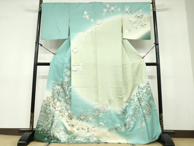 平和屋着物●螺鈿作家 藤本隆士 訪問着 螺鈿 枝花文 暈し染め 金銀彩 正絹 逸品 DABD9565ud