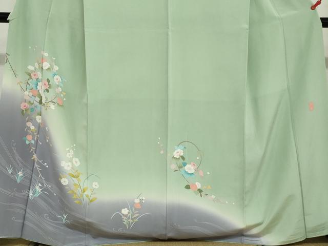 平和屋着物●訪問着 友禅 作家物 流水草花文 暈し染め 正絹 逸品 DABD9581ud