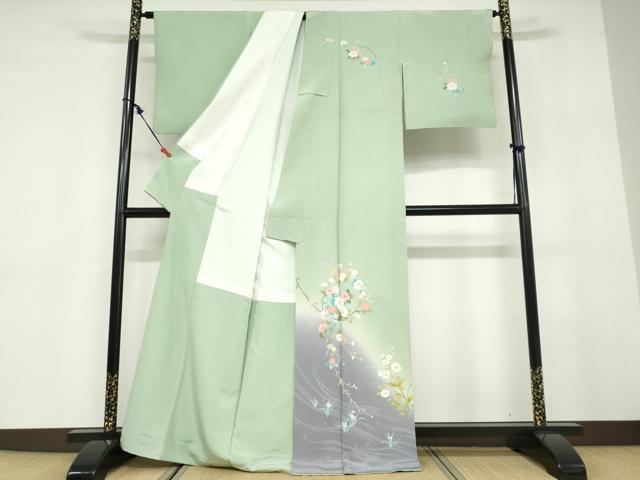平和屋着物●訪問着 友禅 作家物 流水草花文 暈し染め 正絹 逸品 DABD9581ud