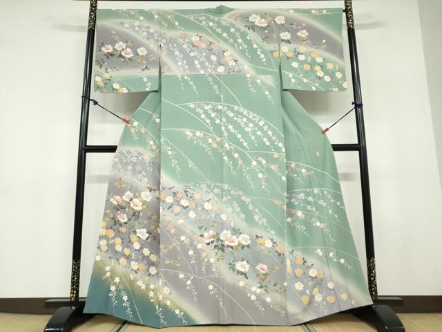 平和屋着物●十日町友禅作家 岡村蒼風 訪問着 草花文 暈し染め 正絹 逸品 DABD9584ud