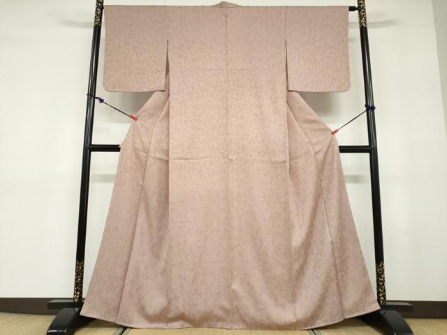 平和屋着物●上質な色無地 作家物 南天地紋 黄枯茶色 正絹 逸品 未使用 DABD9589ud