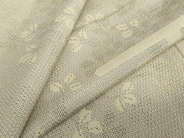 平和屋着物▽本塩沢 単衣 110亀甲 エ霞舞葉文 正絹 逸品 DABD9614ud