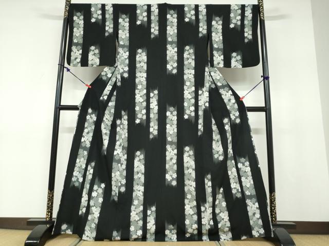 平和屋着物▽小紋 単衣 セオアルファ 舞花間道 黒地 夢工房 洗える着物 DABD9621ud