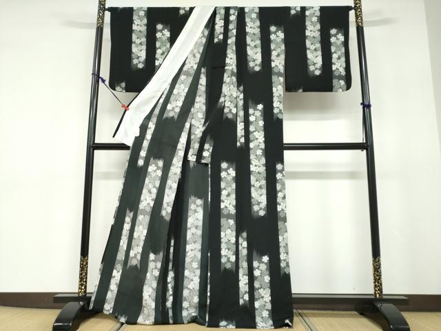 平和屋着物▽小紋 単衣 セオアルファ 舞花間道 黒地 夢工房 洗える着物 DABD9621ud