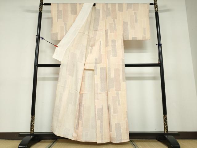 平和屋着物▽上質な小紋 単衣 絞り 変わり格子文 正絹 逸品 DABD9634ud