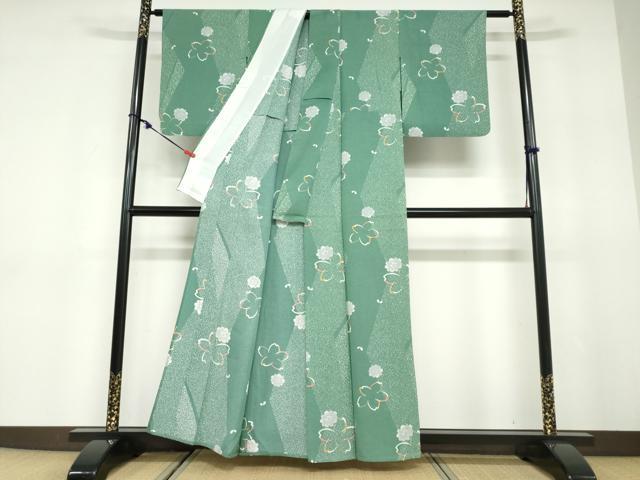 平和屋着物▽上質な小紋 単衣 舞花文 正絹 逸品 DABD9636ud