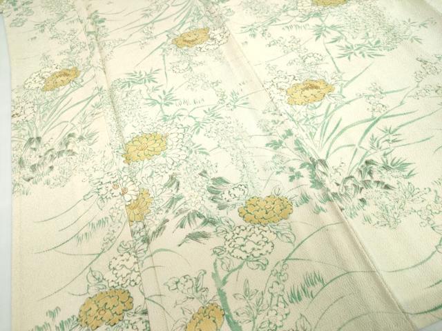 平和屋着物▽上質な小紋 単衣 手描き 草花文 金彩 鬼しぼ縮緬 正絹 逸品 DABD9640ud