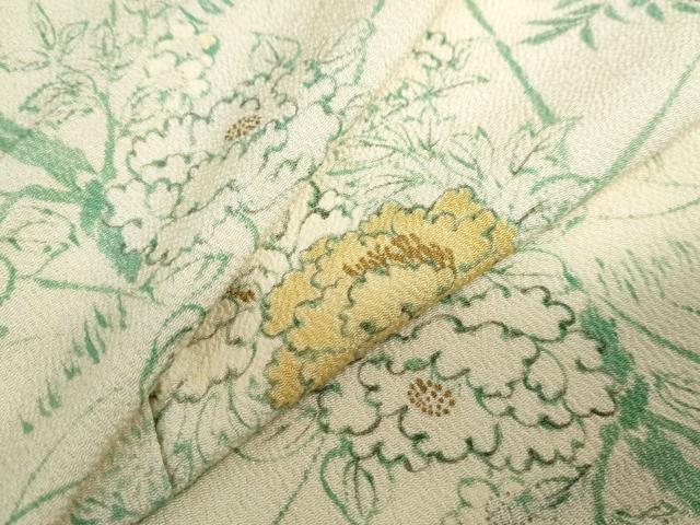 平和屋着物▽上質な小紋 単衣 手描き 草花文 金彩 鬼しぼ縮緬 正絹 逸品 DABD9640ud