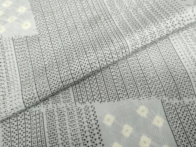 平和屋着物▽上質な紬 単衣 絞り 変わり格子文 正絹 逸品 DABD9641ud