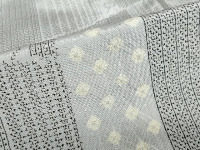 平和屋着物▽上質な紬 単衣 絞り 変わり格子文 正絹 逸品 DABD9641ud