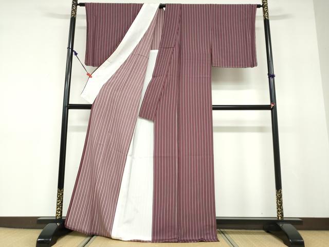 平和屋着物▽上質な小紋 単衣 縞 正絹 逸品 DABD9642ud
