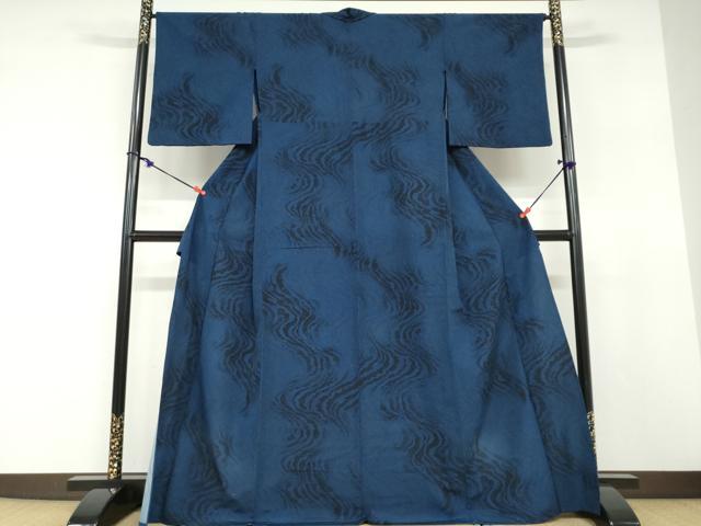 平和屋着物▽上質な小紋 単衣 流水文 正絹 逸品 DABD9651ud