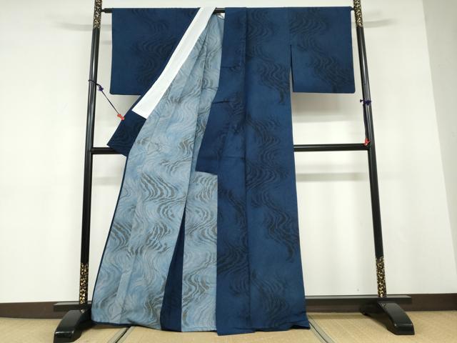 平和屋着物▽上質な小紋 単衣 流水文 正絹 逸品 DABD9651ud