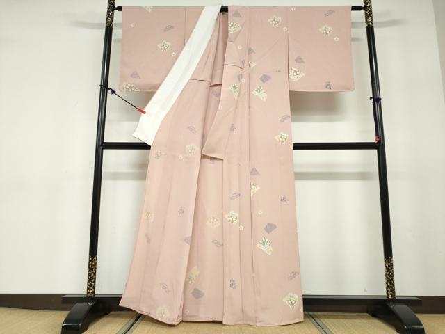 平和屋着物▽上質な小紋 単衣 箔散らし草花文 反端付き 正絹 逸品 DABD9652ud