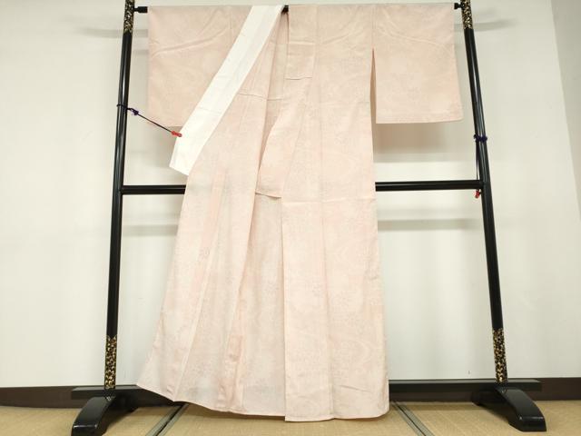 平和屋着物▽本塩沢 単衣 110亀甲 流水雪輪草花文 正絹 逸品 DABD9669ud