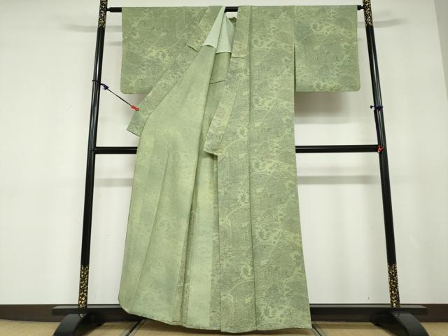 平和屋着物▽上質な小紋 単衣 動物花絵皿文 反端付き 正絹 逸品 DABD9671ud