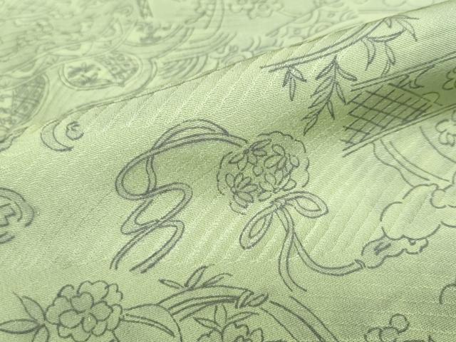 平和屋着物▽上質な小紋 単衣 動物花絵皿文 反端付き 正絹 逸品 DABD9671ud