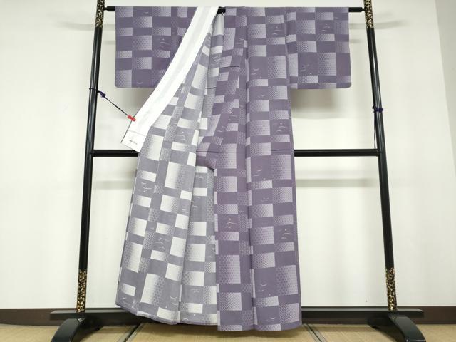 平和屋着物▽上質な小紋 単衣 変わり格子文 やまと誂製 正絹 逸品 DABD9687ud