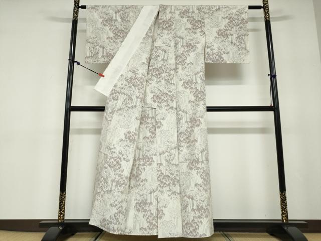 平和屋着物▽上質な紬 単衣 霞文 正絹 逸品 DABD9698ud