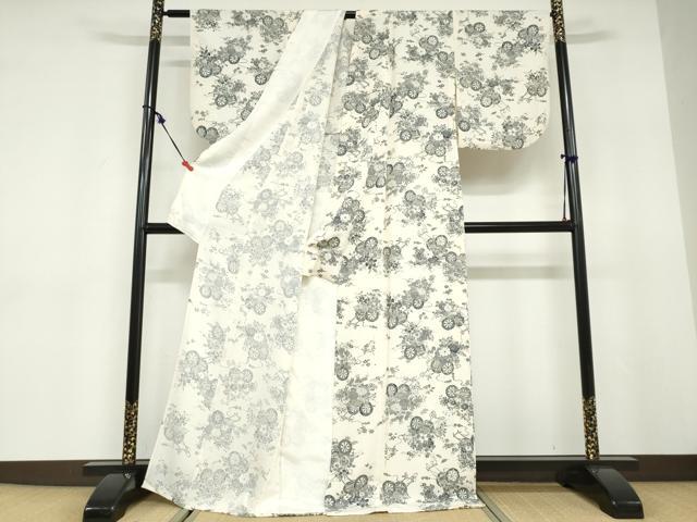 平和屋着物▽上質な小紋 単衣 花車文 正絹 逸品 DABD9706ud