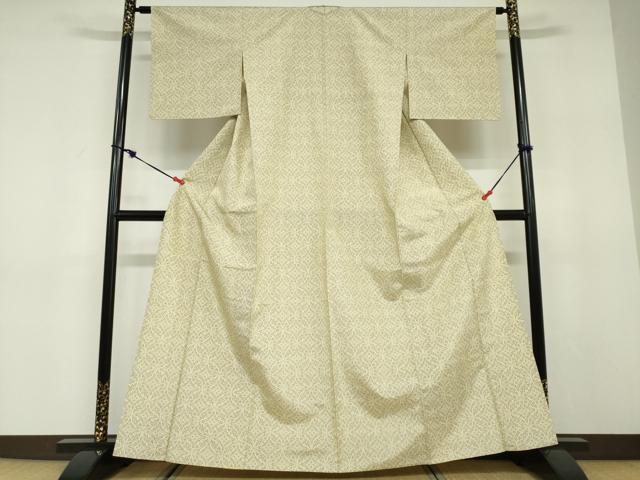 平和屋着物▽上質な紬 単衣 幾何学文様 正絹 逸品 DABD9719ud