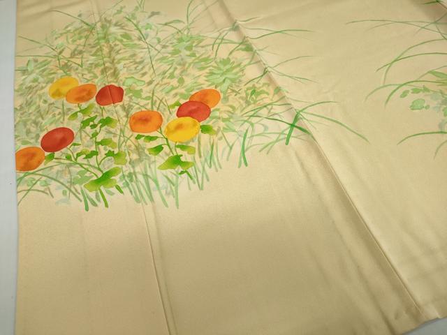 平和屋着物▽訪問着 単衣 手描き 草花文 暈し染め 正絹 逸品 DABD9721ud