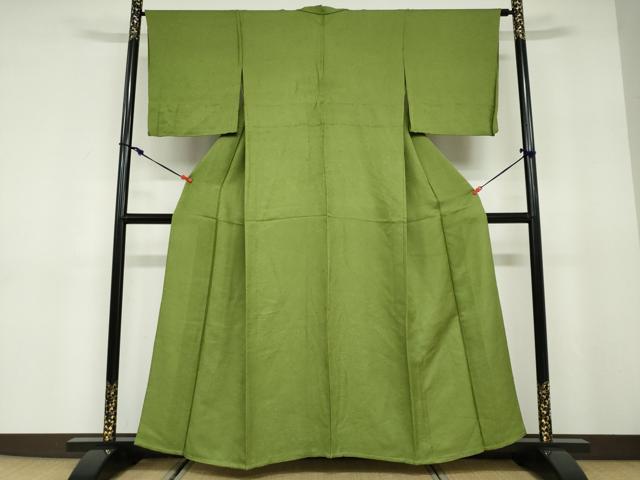 平和屋着物▽上質な色無地 単衣 エ霞文 草色 正絹 逸品 DABD9731ud