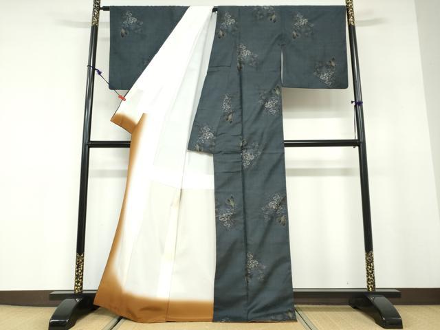 平和屋着物●本場大島紬 9マルキ 花蝶文 正絹 逸品 DABD9756ud