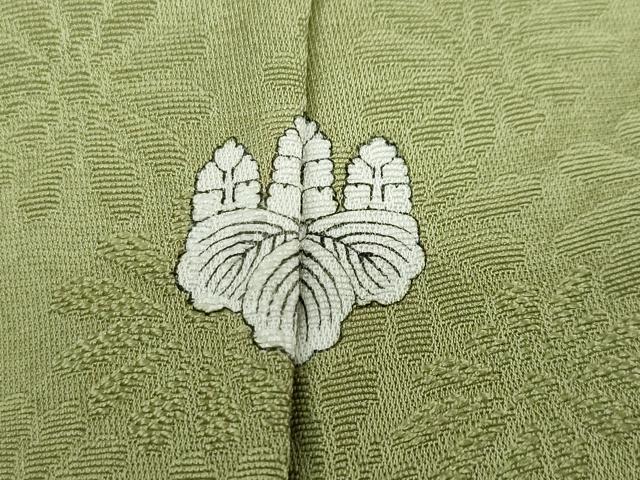 平和屋着物●上質な色無地 花尽くし地紋 松葉色 正絹 逸品 DABD9761ud