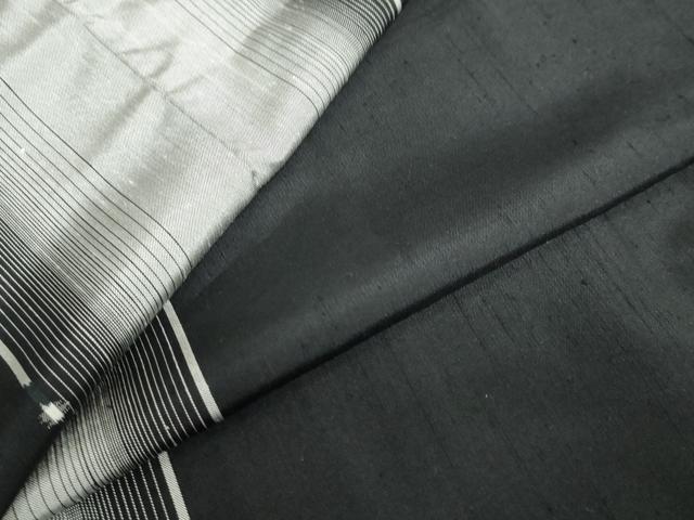 平和屋着物●上質な紬 変わり縞間道 黒地 正絹 逸品 DABD9766ud
