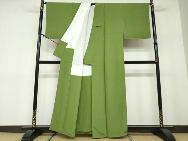 平和屋着物●上質な色無地 草色 正絹 逸品 DABD9820ud