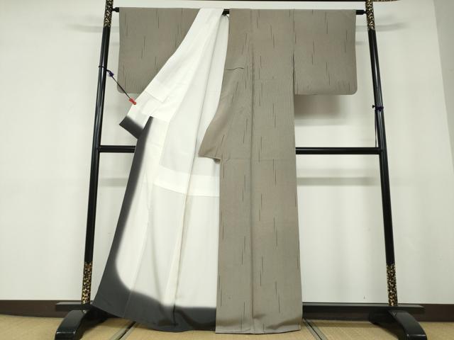 平和屋着物●上質な小紋 小紋師 克政作 万筋 海松茶色×白橡色 抽象文様 正絹 逸品 DABD9822ud