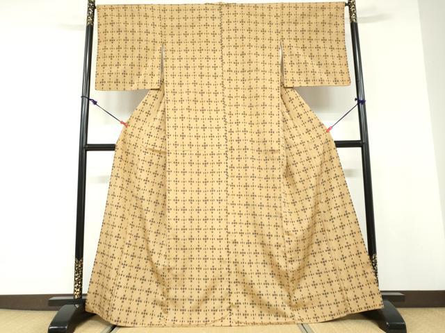 平和屋着物●上質なお召 幾何学文様 正絹 逸品 DABD9824ud
