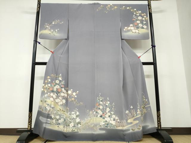 平和屋着物●訪問着 草花文 暈し染め 金銀彩 正絹 逸品 DABD9849ud