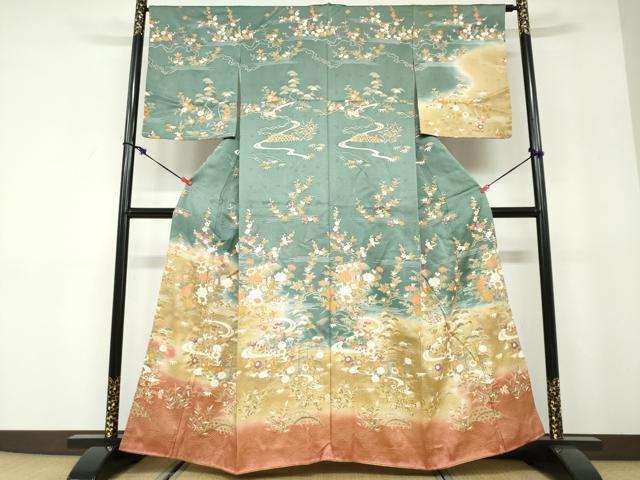 平和屋着物●訪問着 流水風景草花文 暈し染め 金彩 正絹 逸品 DABD9851ud