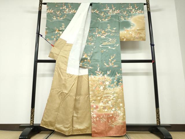 平和屋着物●訪問着 流水風景草花文 暈し染め 金彩 正絹 逸品 DABD9851ud